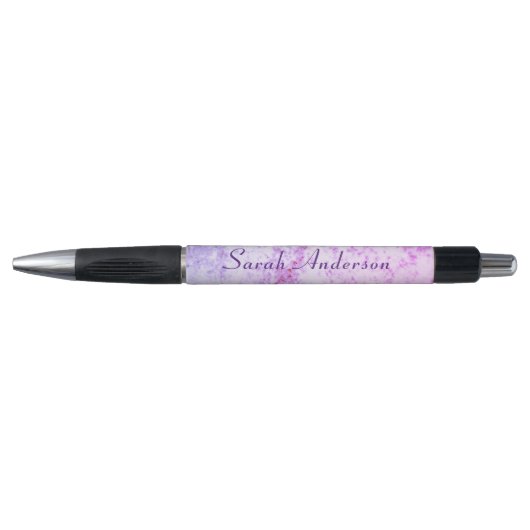 Monogrammed Roze & Paarse Marmered Pen (Voorkant)