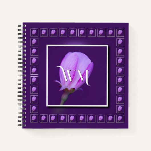 Monogrammed Roze, Paarse Spring Blossom Journal Notitieboek (Voorkant)