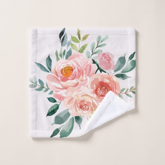 Monogrammed roze roos bloem boeket bad handdoek (Wasdoekje)