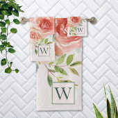 Monogrammed roze roos bloem boeket bad handdoek