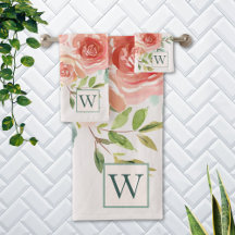 Monogrammed roze roos bloem boeket
