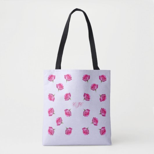 Monogrammed roze rozen All-Over-Print Tas (Voorkant)