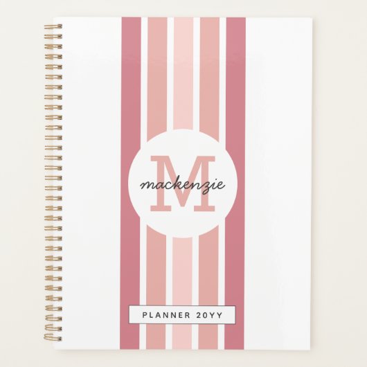 Monogrammed roze schaduw strepen gepersonaliseerd planner (Voorkant)