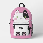 Monogrammed Roze Schattige Kat Kinderen Bedrukte Rugzak (Voorkant)