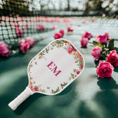 Monogrammed Roze Streep en Bloemen Pickleball Paddle