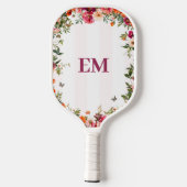 Monogrammed Roze Streep en Bloemen Pickleball Paddle (Achterkant)