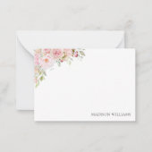 Monogrammed Roze Waterverf Roos Bloem Bloem Notitiekaartje (Voorkant)