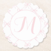 Monogrammed Roze & Wit Lint, Roze Bow Custom Kartonnen Onderzetters (Voorkant)
