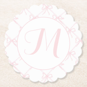 Monogrammed Roze & Wit Lint, Roze Bow Custom Kartonnen Onderzetters