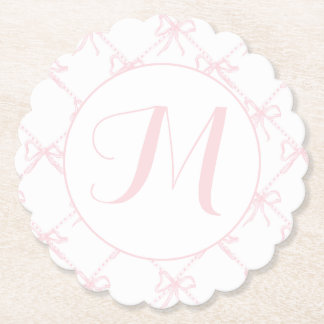 Monogrammed Roze & Wit Lint, Roze Bow Custom Kartonnen Onderzetters