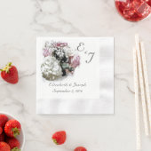 Monogrammed Roze & Witte Bloemen Huwelijk Servet (Insitu)