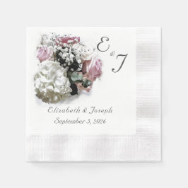 Monogrammed Roze & Witte Bloemen Huwelijk Servet
