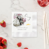 Monogrammed Roze & Witte Bloemen Trouwservetten Servet (Insitu)