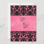 Monogrammed Roze, Zwart Damast bruiloft uitnodigin Kaart (Voorkant)