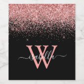 Monogrammed Roze Zwarte Legant Manuscript Naam Wijn Etiket (Enkel label)