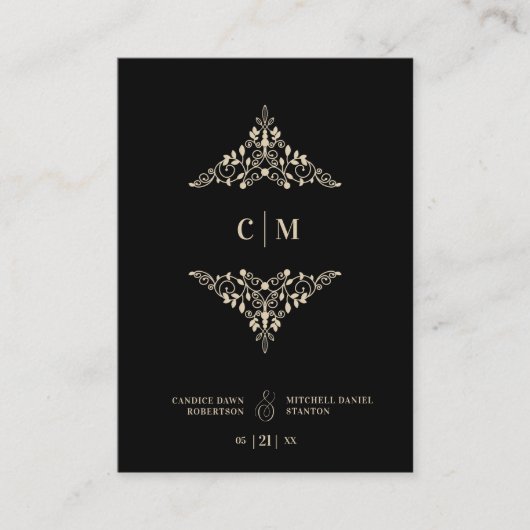 Monogrammed RSVP Gold Wedding Initials Flourish Informatiekaartje (Voorkant)