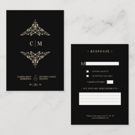 Monogrammed RSVP Gold Wedding Initials Flourish Informatiekaartje