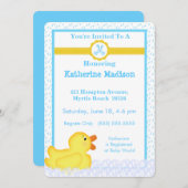 Monogrammed Rubber Ducky Baby shower Invitation Kaart (Voorkant / Achterkant)