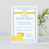 Monogrammed Rubber Ducky Baby shower Invitation Kaart (Staand voorkant)