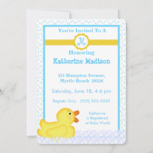 Monogrammed Rubber Ducky Baby shower Invitation Kaart