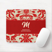 Monogrammed Ruby Red Damask Swirls Muismat (Met muis)