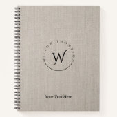 Monogrammed Rustic Beige Linen Elegant Script Notitieboek (Voorkant)