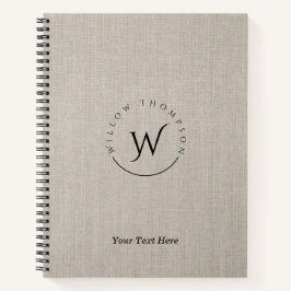 Monogrammed Rustic Beige Linen Elegant Script Notitieboek