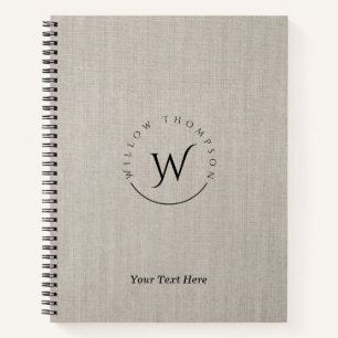 Monogrammed Rustic Beige Linen Elegant Script Notitieboek