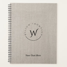 Monogrammed Rustic Beige Linen Elegant Script Planner