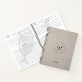 Monogrammed Rustic Beige Linen Script Recipe Notitieboek (Binnen)