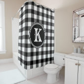 Monogrammed Rustic Black White Buffalo Plays Douchegordijn (In situ)