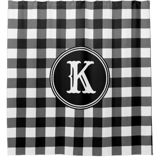 Monogrammed Rustic Black White Buffalo Plays Douchegordijn (Voorkant)