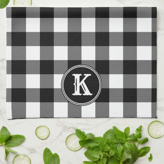 Monogrammed Rustic Black White Buffalo Plays Theedoek (Gevouwen)