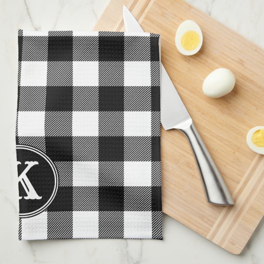 Monogrammed Rustic Black White Buffalo Plays Theedoek (Quarter Fold)