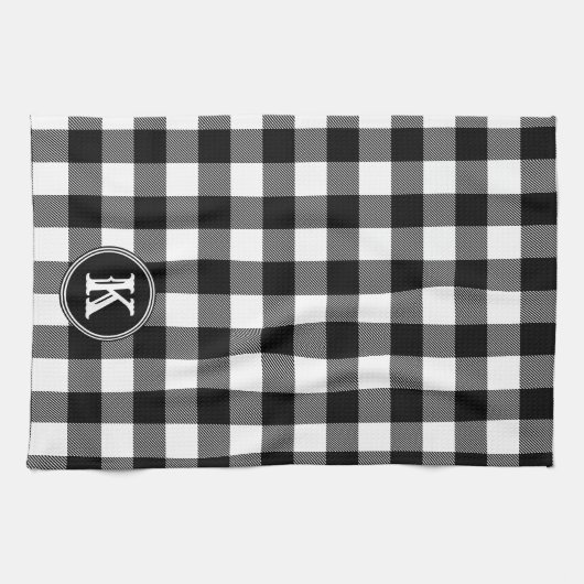 Monogrammed Rustic Black White Buffalo Plays Theedoek (Horizontaal)