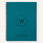 Monogrammed Rustic Blue Linen Elegant Script Notitieboek (Voorkant)
