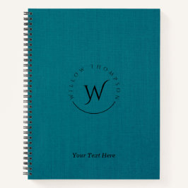 Monogrammed Rustic Blue Linen Elegant Script Notitieboek