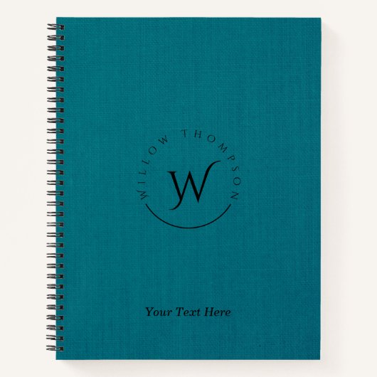 Monogrammed Rustic Blue Linen Elegant Script Notitieboek (Voorkant)