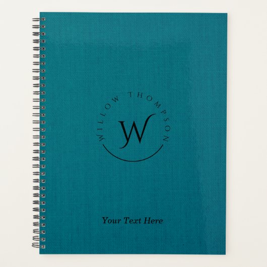 Monogrammed Rustic Blue Linen Elegant Script Planner (Voorkant)