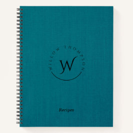 Monogrammed Rustic Blue Linen Script Recipe Notitieboek
