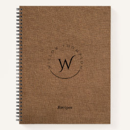 Monogrammed Rustic Brown Linen Elegant Recipes Notitieboek