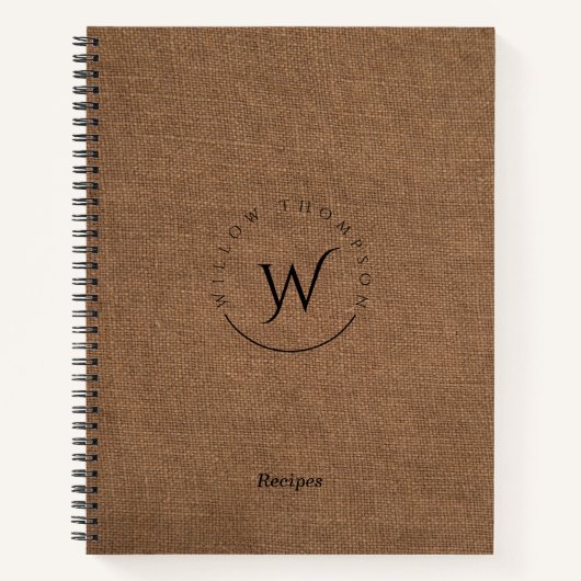 Monogrammed Rustic Brown Linen Elegant Recipes Notitieboek (Voorkant)