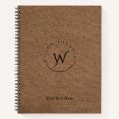 Monogrammed Rustic Brown Linen Elegant Script Notitieboek (Voorkant)