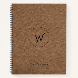 Monogrammed Rustic Brown Linen Elegant Script Notitieboek