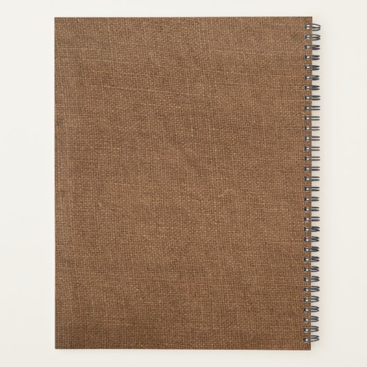 Monogrammed Rustic Brown Linen Elegant Script Planner (Achterkant)