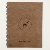 Monogrammed Rustic Brown Linen Elegant Script Planner (Voorkant)