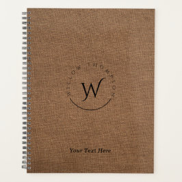 Monogrammed Rustic Brown Linen Elegant Script Planner