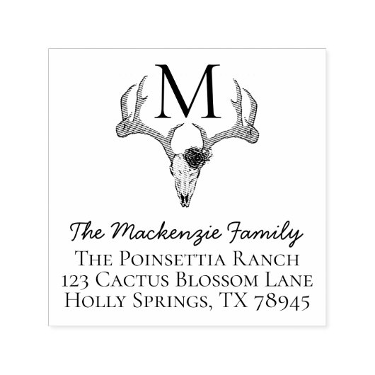 Monogrammed Rustic Floral Deer Skull Antlers Zelfinktende Stempel (Design)