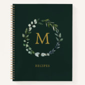 Monogrammed Rustic Green Salie Leaf Krans Recept Notitieboek (Voorkant)