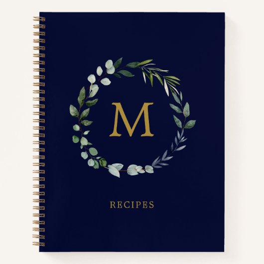 Monogrammed Rustic Green Salie Leaf Krans Recept Notitieboek (Voorkant)